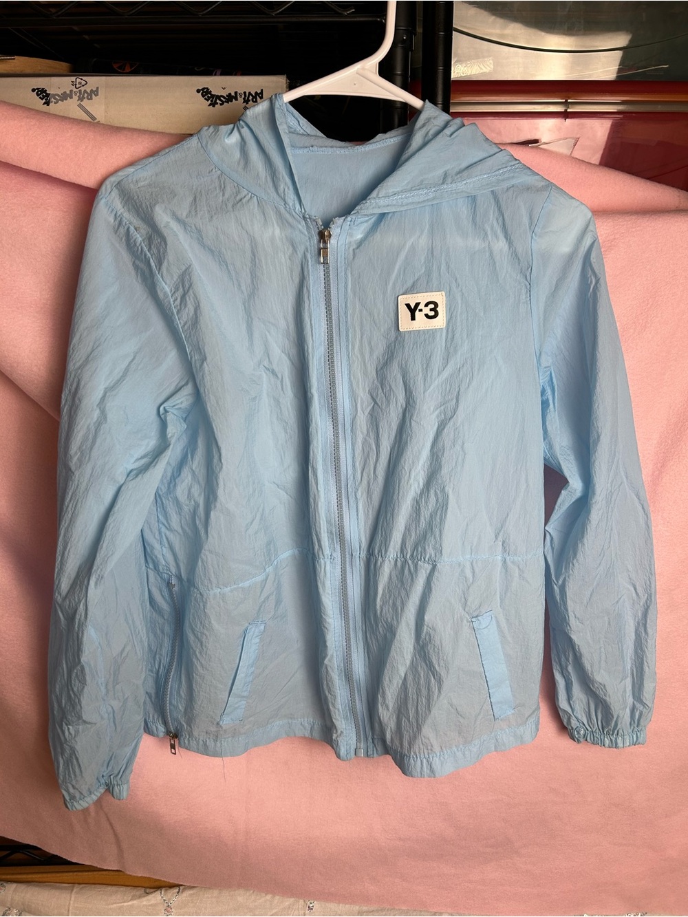 Y-3 Light Blue Hooded Rain Jacket
